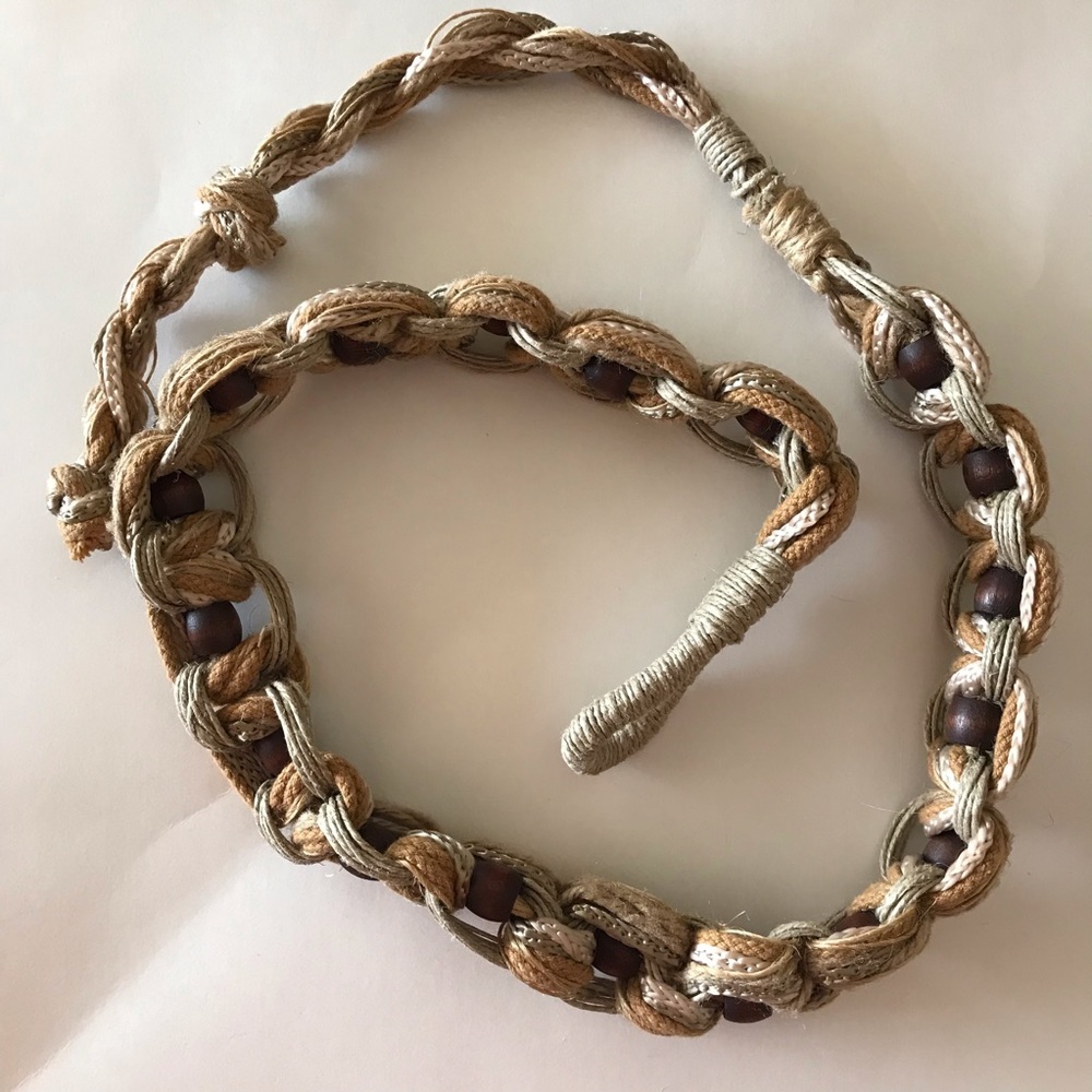 Braided wood bead belt